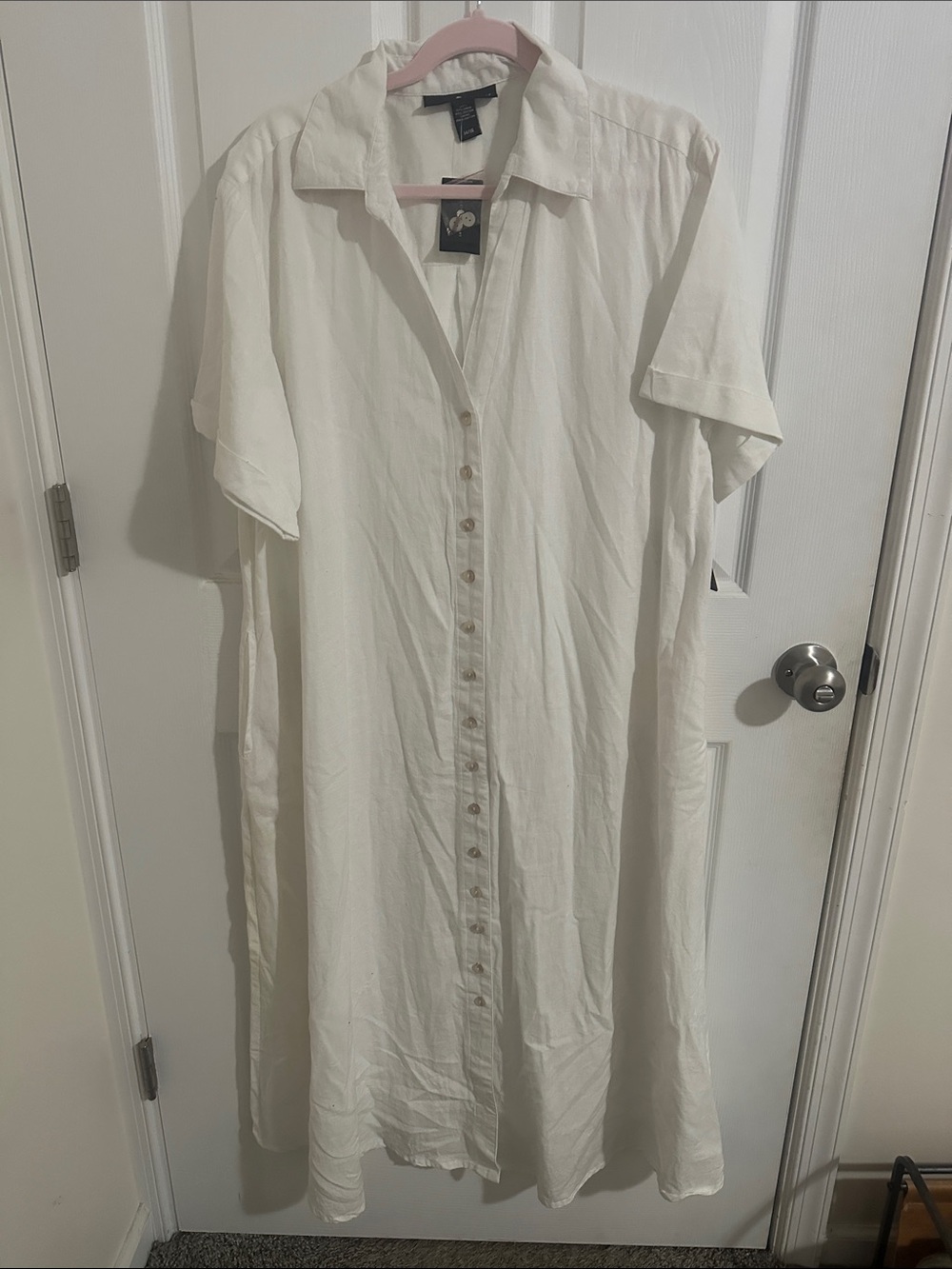 Ashley Stewart White Cotton Button Front Blouse